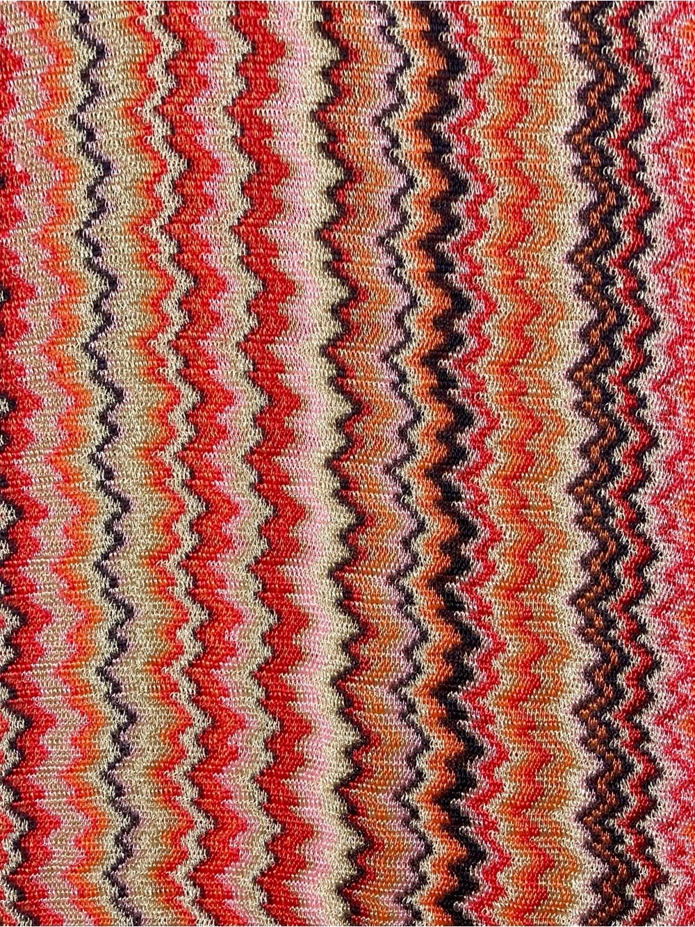 MISSONI Scarf 12.5”x76”ITALY Chevron ZigZag Silver-Lyrics Fringe Knit Multicolor